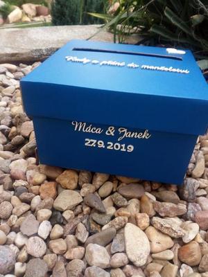 Krabice na svatební blahopřání - modrá s bílou - Obrázok č. 1