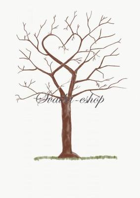 Svatební strom hnědý watercolor větve do srdce A4 - Obrázok č. 1