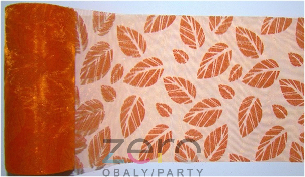 AKCE Organza 12 cm x 10 y - oranžová s tiskem listů - Obrázok č. 1