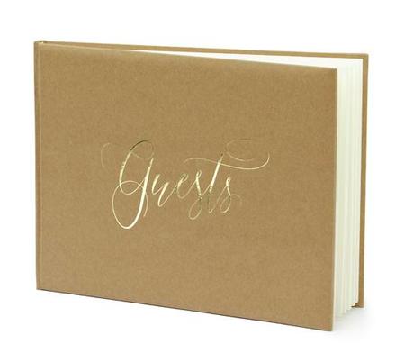 Svatební kniha hostů přírodní se zlatým nápisem Gu - Obrázok č. 1