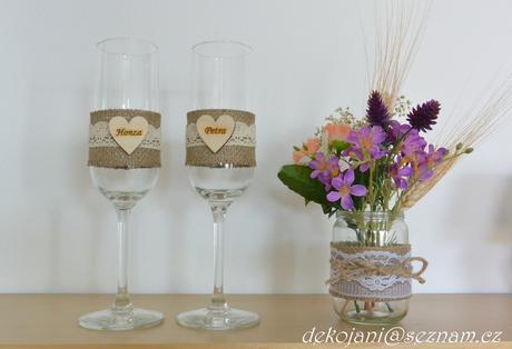 Jutové svatební skleničky  - Obrázok č. 1