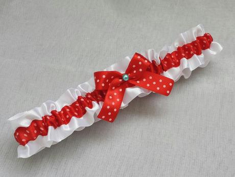 Puntíkatý podvazek - bílá/červená - Obrázok č. 1
