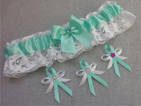 Krajkový mentolový SW podvazek - Obrázok č. 1