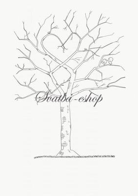 Svatební strom černobílý s ptáčky A3 - Obrázok č. 1