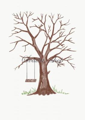 Svatební strom hnědý watercolor s houpačkou A4 - Obrázok č. 1