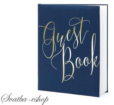 Kniha hostů tmavě modrá se zlatým nápisem Guest Bo - Obrázok č. 1