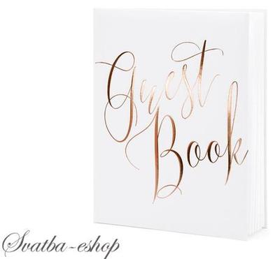 Kniha hostů bílá s růžovozlatým nápisem Guest Book - Obrázok č. 1