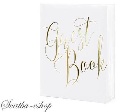 Kniha hostů bílá se zlatým nápisem Guest Book - Obrázok č. 1
