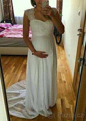 Těhotenské svatební šaty bílé barvy L-XXL - Obrázok č. 1