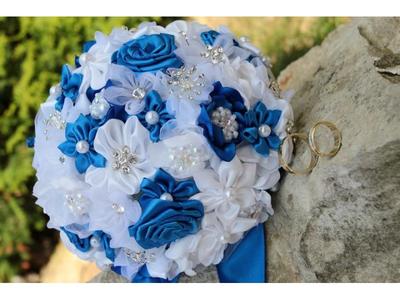 Saténová svatební kytice královsky modrá - Obrázok č. 1