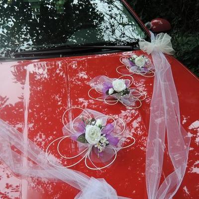 Výzdoba svatebního auta- "Bílé růže s fialovou" - Obrázok č. 1