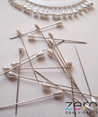 Špendlíky ozdobné "perla" 5cm (30 ks) - bílá metal - Obrázok č. 1