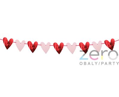 Girlanda papírová "srdce" 2 m - červená a růžová - Obrázok č. 1