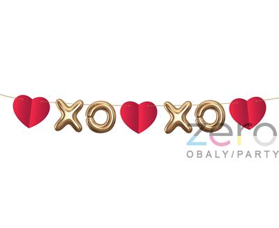 Girlanda papírová "srdce XOXO" 2 m - červená a zlatá - Obrázok č. 1