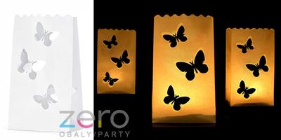 AKCE Lampión papírový na svíčku s motýlky - bílý - Obrázok č. 1