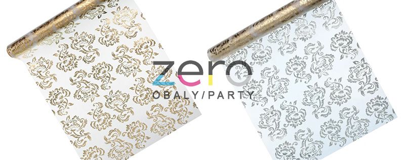 Organza 36 cm x 9 m - bílá se zlatým a stříbrným tiskem - Obrázok č. 1