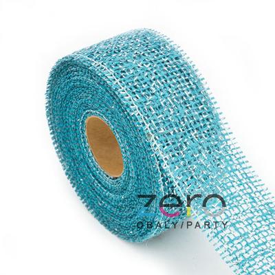 Stuha jutová 5 cm x 10 m - tyrkysová se stříbrem - Obrázok č. 1