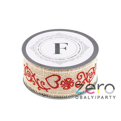 Stuha jutová 4,5 cm x 5 m - krémová s červeným tiskem - Obrázok č. 1