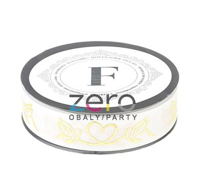 Stuha rypsová 2,5 cm x 10 m "holubičky a srdce" - bílá - Obrázok č. 1