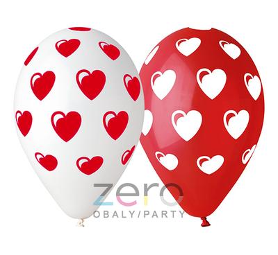 Balónky nafukovací pr. 30 cm (5 ks) - barevné s tiskem srdcí (mix) - Obrázok č. 1