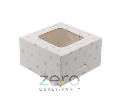 Krabice dortová s okýnkem 130 x 130 x 70 mm - bílá se srdíčky - Obrázok č. 1