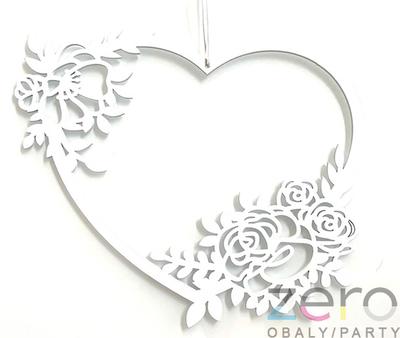 Srdce závěsné dřevěné s růži 25x23,7 cm - bílé - Obrázok č. 1