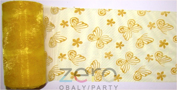 AKCE Organza 12 cm x 10 y - žlutá s tiskem motýlků - Obrázok č. 1