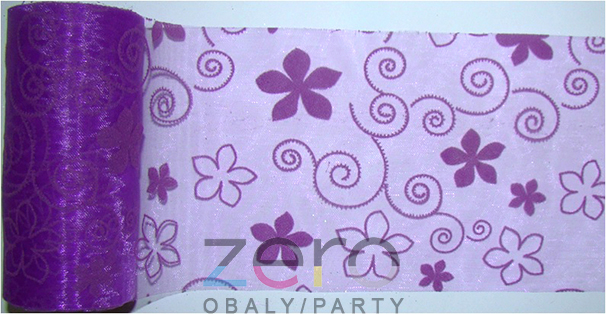 AKCE Organza 12 cm x 10 y - fialová s tiskem květin - Obrázok č. 1