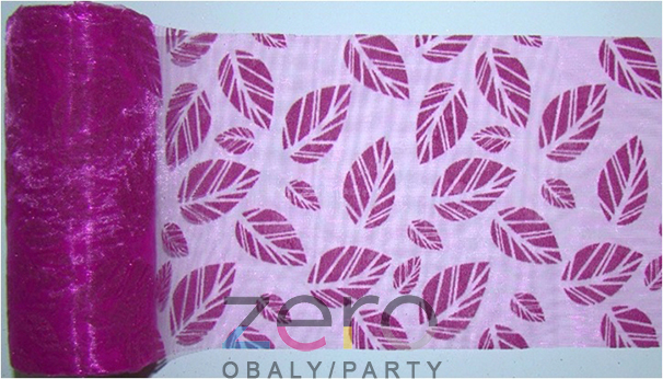 AKCE Organza 12 cm x 10 y - švestková s tiskem listů - Obrázok č. 1