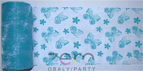 AKCE Organza 12 cm x 10 y - modrá s tiskem motýlků - Obrázok č. 1