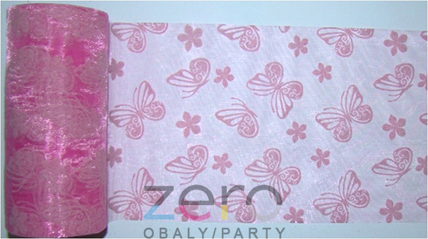 AKCE Organza 12 cm x 10 y - růžová s tiskem motýlků - Obrázok č. 1