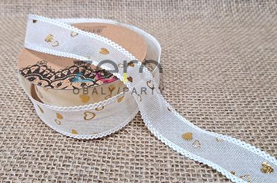 AKCE Stuha tkaná 2,5 cm x 10 y - krémová se srdíčky - Obrázok č. 1