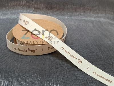 Stuha tkaná 1,5 cm x 5 y - krémová "Hand Made" - Obrázok č. 1