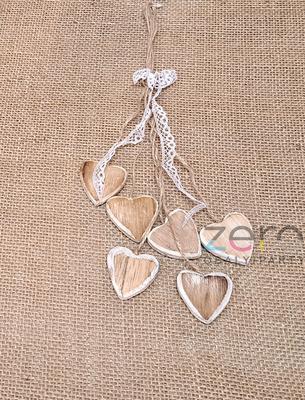 Dřevěných 6 srdíček k zavěšení - přírodní - Obrázok č. 1