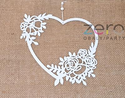 Srdce závěsné dřevěné s růži 25x23,7 cm - bílé - Obrázok č. 1
