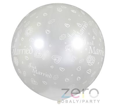 Balónek nafukovací XXL pr. 75 cm - perleťová Just Married - Obrázok č. 1