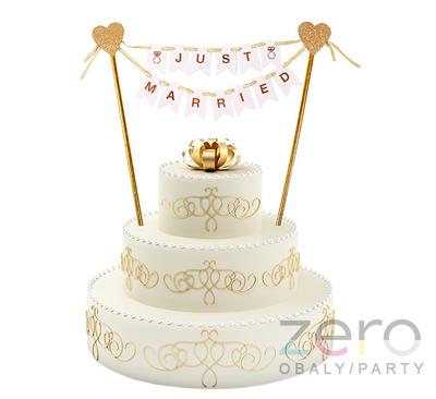 Zápich do dortu svatební "Just Married" (25 cm) - bílo-zlaté - Obrázok č. 1