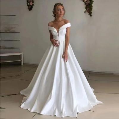 Krásné nové saténové svatební šaty l-xl - Obrázok č. 1