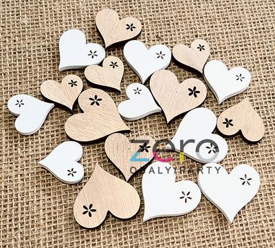 Dekorace dřevěná "srdce" samolepicí (18 ks) - bílá/přírodní - Obrázok č. 1