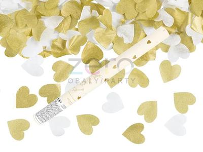 Konfety v tubě ruční 35 cm srdce - bílé/zlaté - Obrázok č. 1