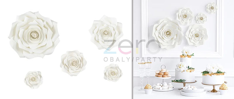 Květ 3D papírový dekorační pr. 10-30 cm (5 ks) - sv. krémová - Obrázok č. 1